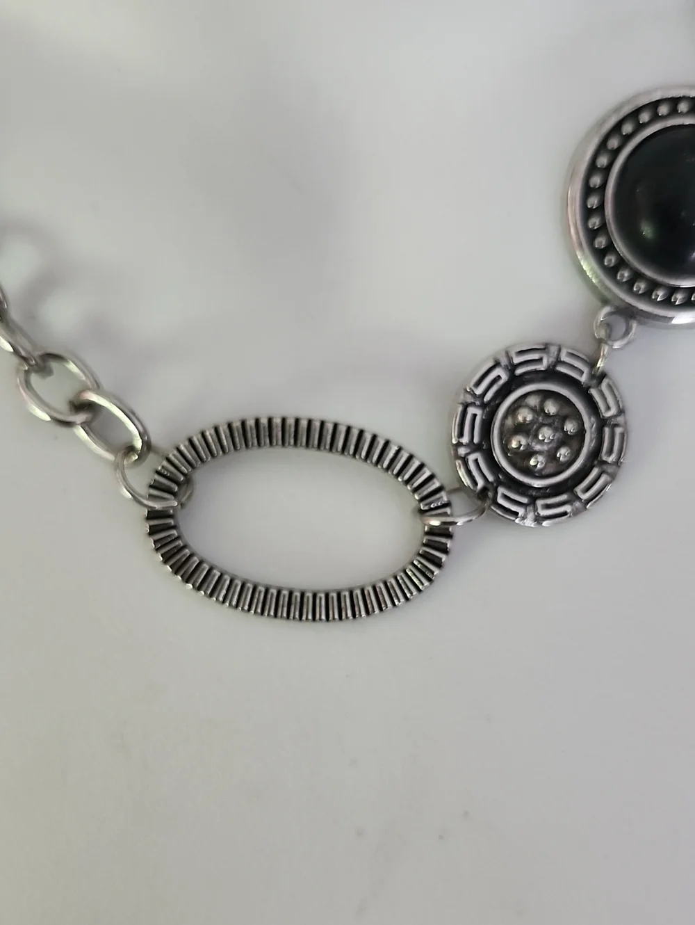 Silver-Tone Black Circular Pendant Necklace